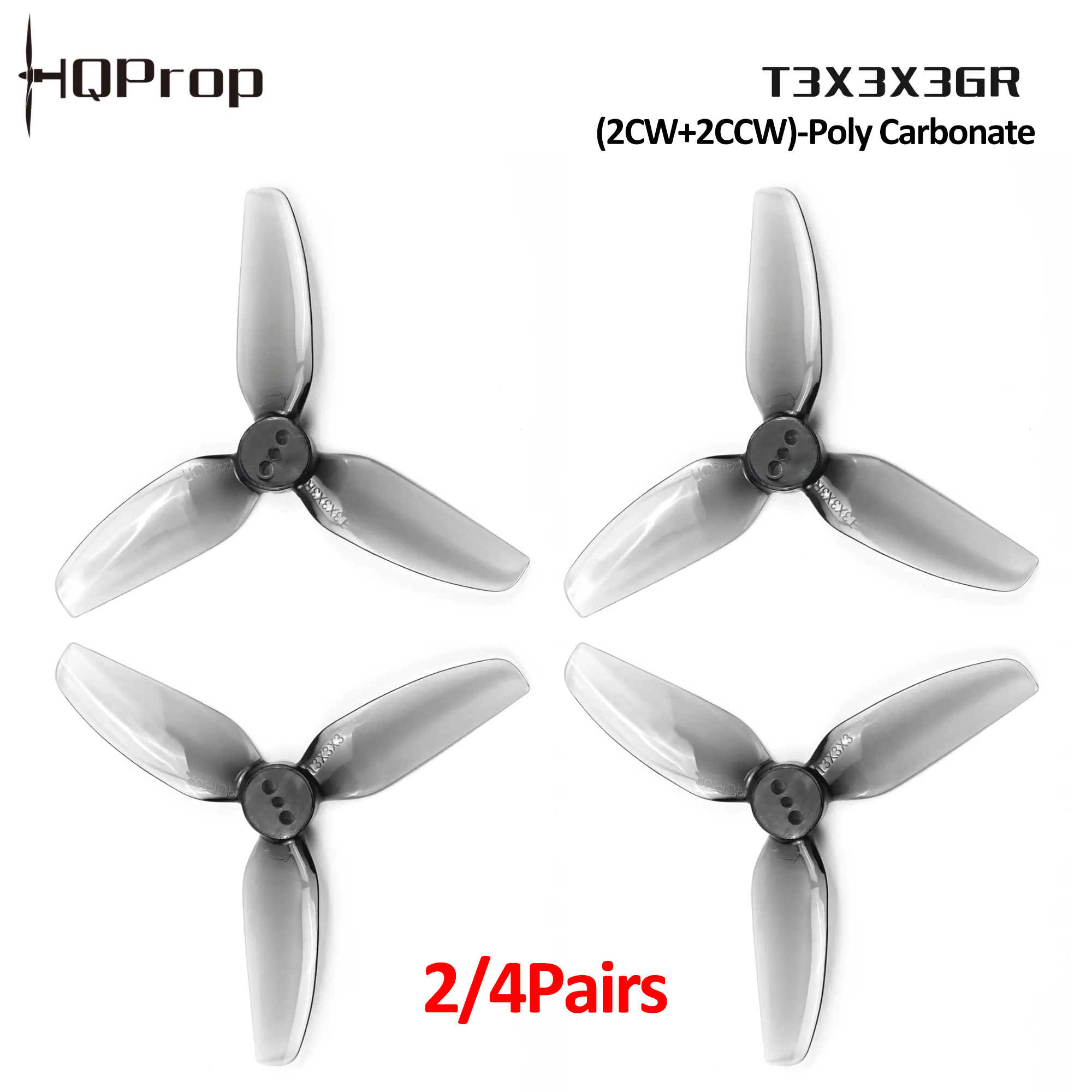 Drone Propeller - 2/4 pares de hélices HQProp T3X3X3GR,