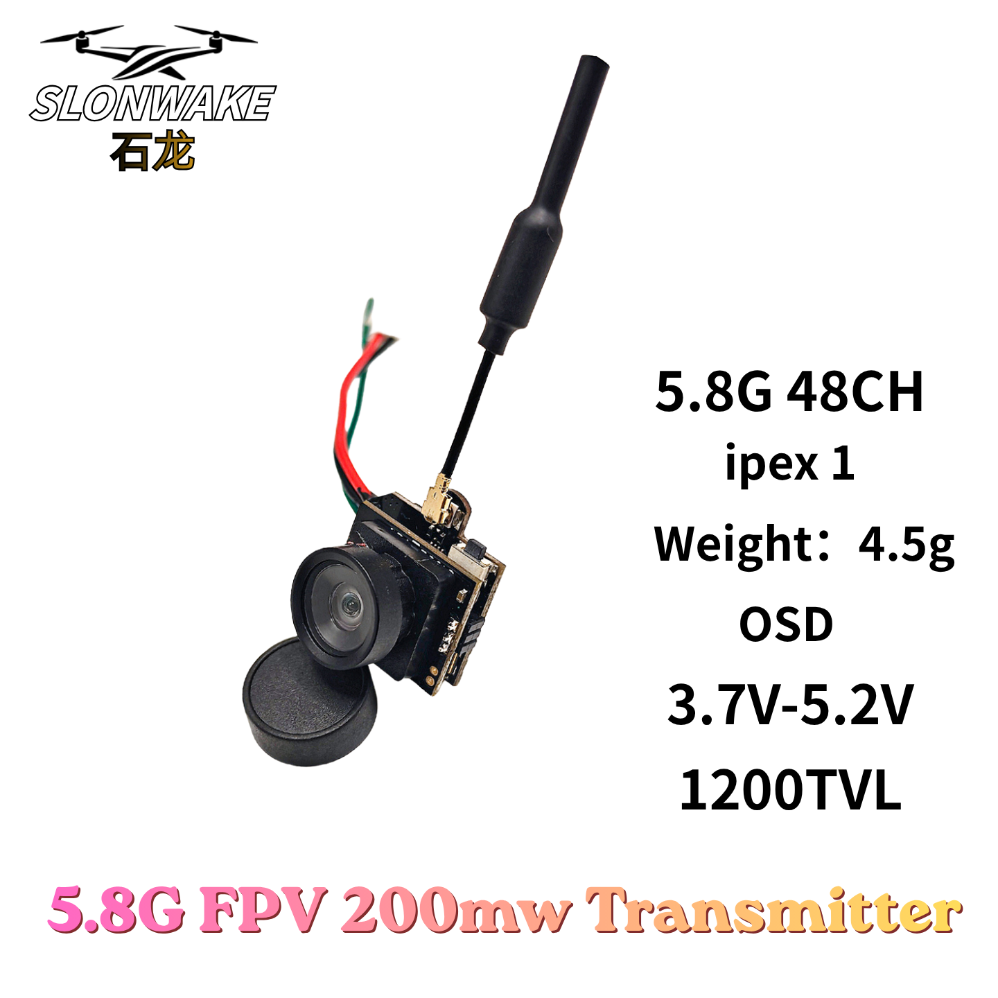 Slonwake 5.8G 48CH 200mW FPV D - Fpv Camera avaliação e preço